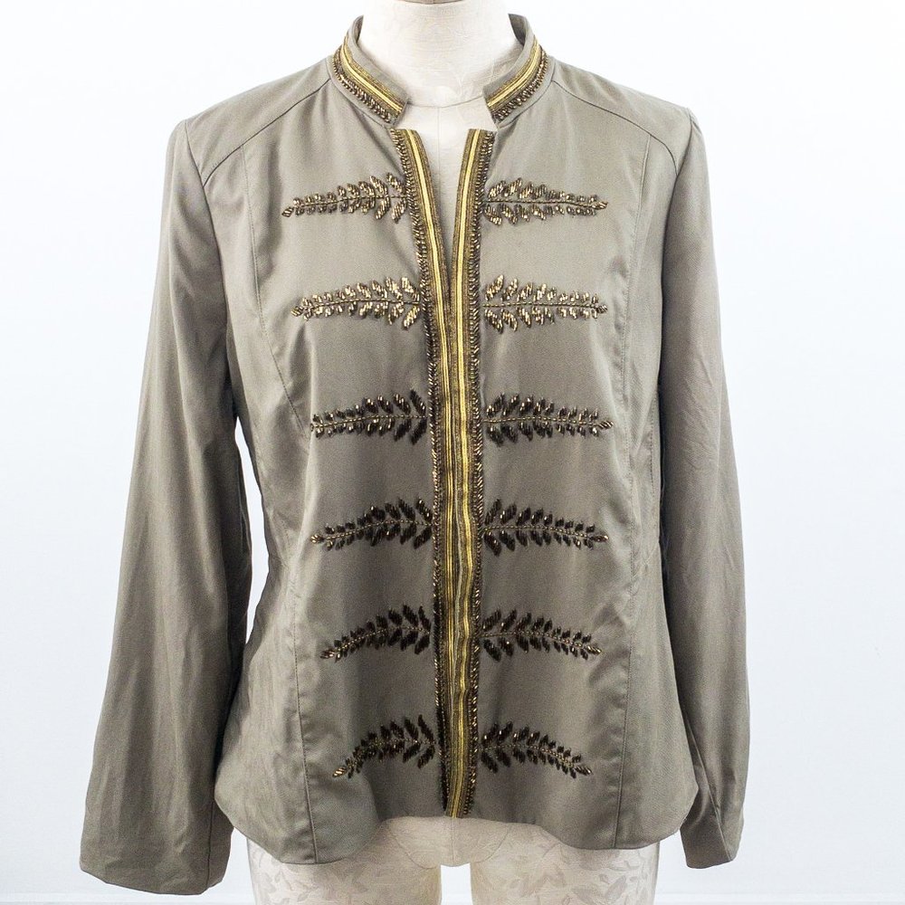 Chicos S Embellished Band Jacket Green Gold - Picture 1 of 10